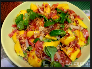 ENSALADA DE MANGO Y JAMÓN CON VINAGRE DE FRAMBUESA